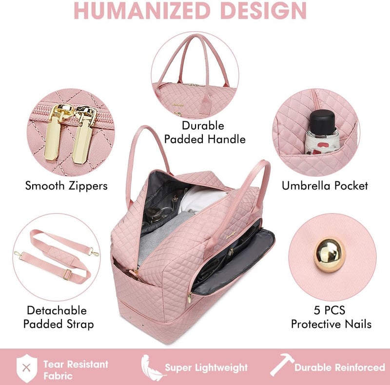 LUOCIP Initial Travel Duffle Bag for Women - Pink Personalized Weekender bags Overnight Bag with Shoe Compartment & Wet Pocket Weekend Tote Bags with Toiletry Bag Monogram Christmas Gifts (Letter E) - Image 3